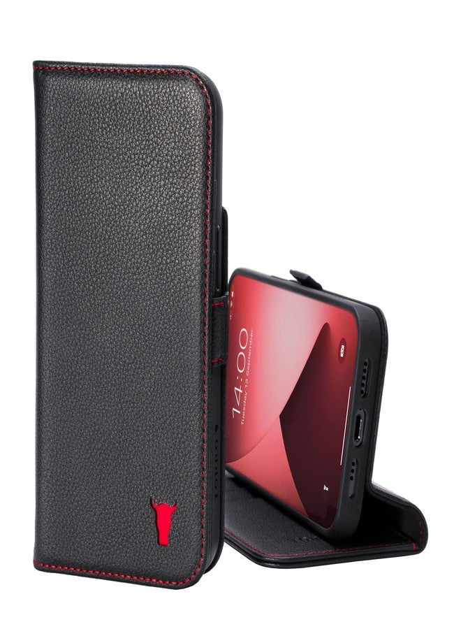 TORRO Case Compatible with iPhone 13 Mini - Premium Leather Wallet Case with Kickstand and Card Slots (Black) - Image 1