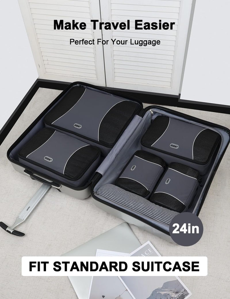 GOX Premium 5-Piece Packing Cubes Set for Travel, Lightweight Durable Luggage Organizer Bags with Double Zipper Mesh Top, 1 Large 2 Medium 2 Small, Nylon, Space-Saving Suitcase Storage (Grey) - Image 5