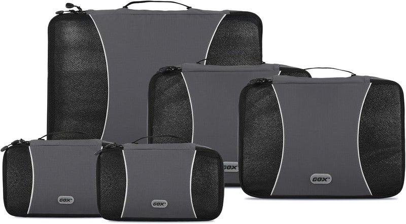 GOX Premium 5-Piece Packing Cubes Set for Travel, Lightweight Durable Luggage Organizer Bags with Double Zipper Mesh Top, 1 Large 2 Medium 2 Small, Nylon, Space-Saving Suitcase Storage (Grey) - Image 1