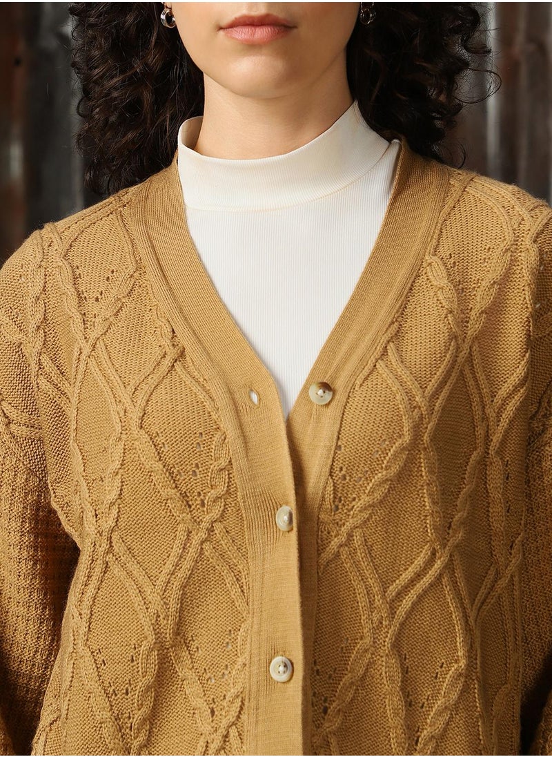 HIGH STAR Women's Beige 100% Acrylic Solid Button Down Full Length Casual Regular Fit Co-Ords  - Image 4