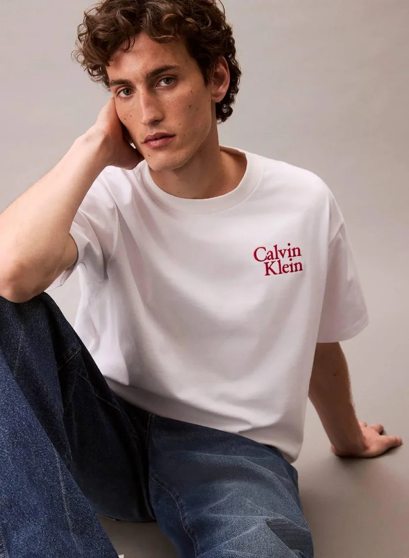 Calvin Klein Jeans Brilliant White Script Logo Graphic Relaxed T-Shirt for Men | Best Price UAE