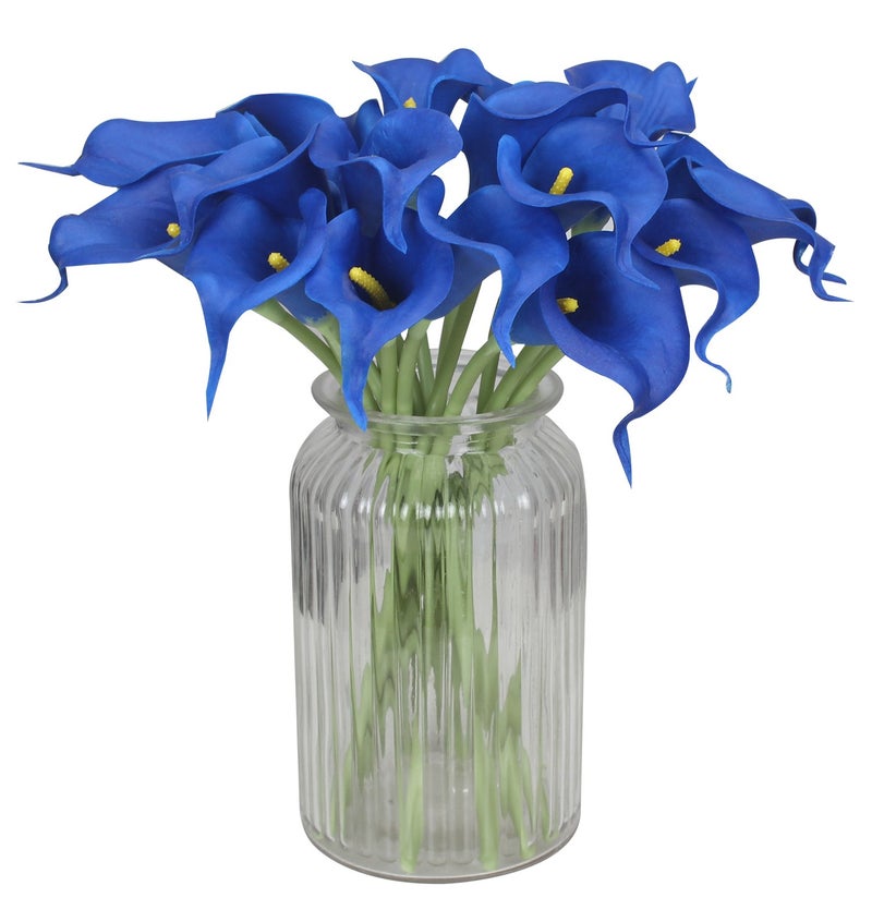 Duovlo 20pcs Calla Lily Bridal Wedding Bouquet Lataex Real Touch Artificial Flower Home Party Decor (Navy Blue) - Image 3