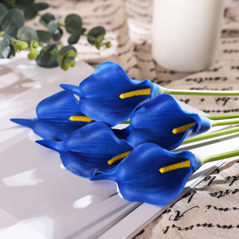 Duovlo 20pcs Calla Lily Bridal Wedding Bouquet Lataex Real Touch Artificial Flower Home Party Decor (Navy Blue) - Image 5