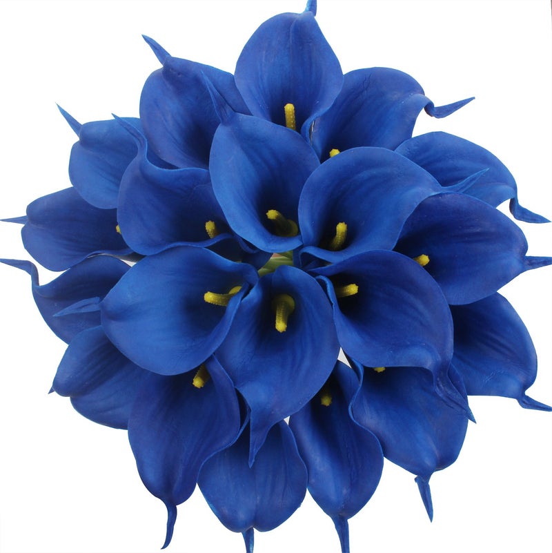Duovlo 20pcs Calla Lily Bridal Wedding Bouquet Lataex Real Touch Artificial Flower Home Party Decor (Navy Blue) - Image 1