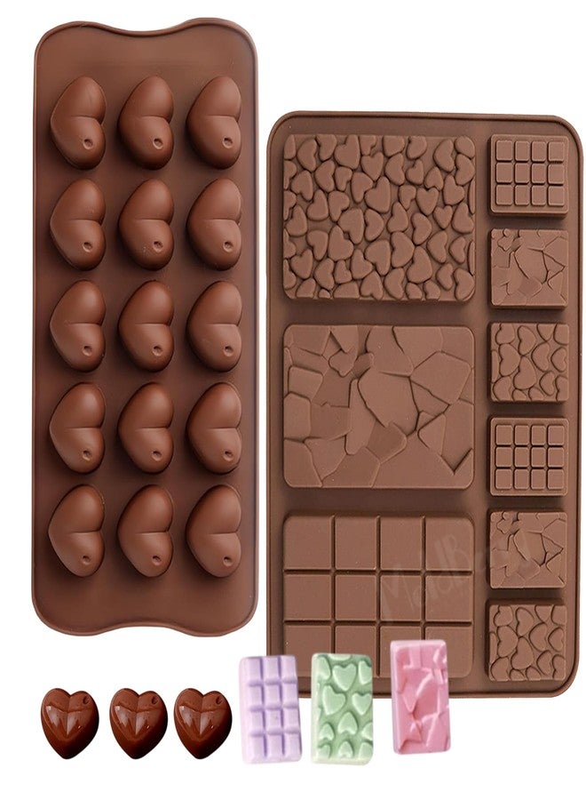 MoldBerry Silicone Chocolate Mould Set | Heart Shape Chocolate Mold & Break Apart Chocolate Bar Mold | Food Grade Flexible Silicone Candy Jelly Mould for Home Bakers & Chocolatiers | Pack 2 - Image 1