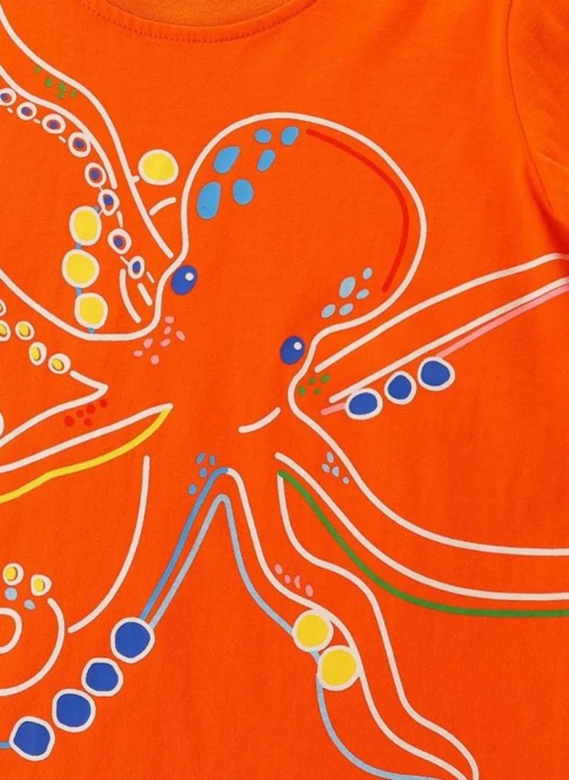 YUNIQEE Orange Graphic Printed Round Neck T-shirt