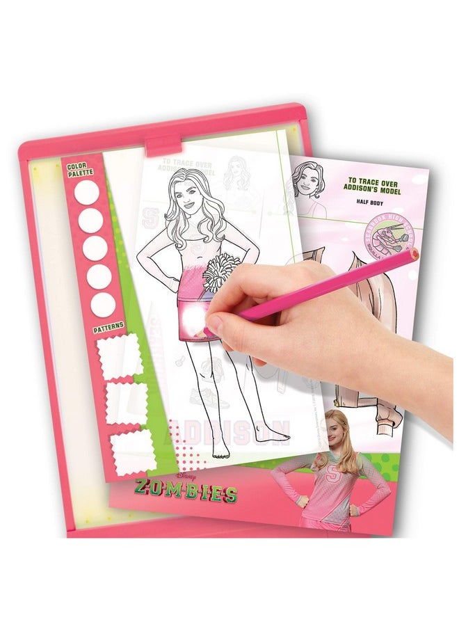 Make It Real Make It Real - Disney Zombies Fashion Design Light Table - Fashion Design Tracing Light Box or Kids - Includes Tracing Light Table, 3 Colored Pencils, Tracing Pages, Sketchbook, & Stickers  - Image 5