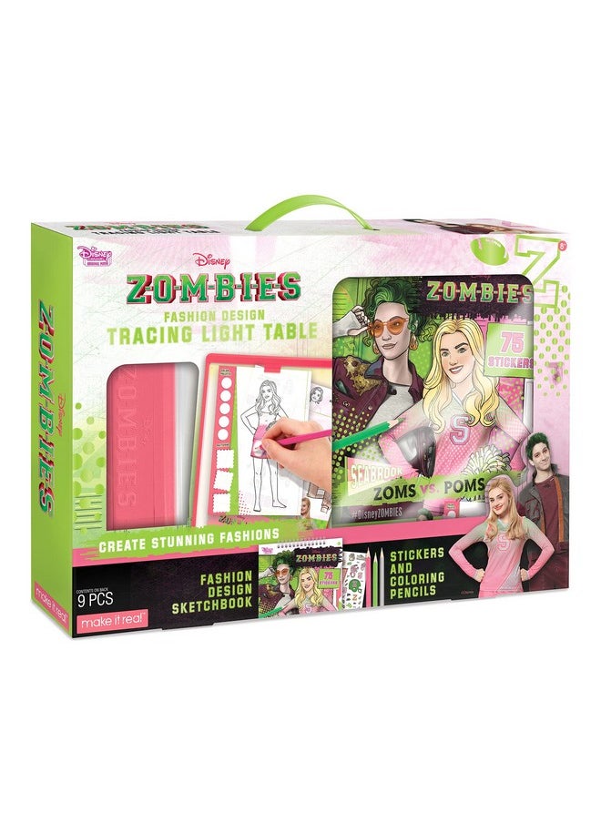 Make It Real Make It Real - Disney Zombies Fashion Design Light Table - Fashion Design Tracing Light Box or Kids - Includes Tracing Light Table, 3 Colored Pencils, Tracing Pages, Sketchbook, & Stickers  - Image 1