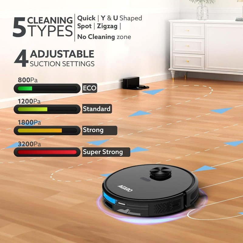 AGARO AGARO Alpha Robot Vacuum Cleaner Brush Dry Vacuum Wet Mop