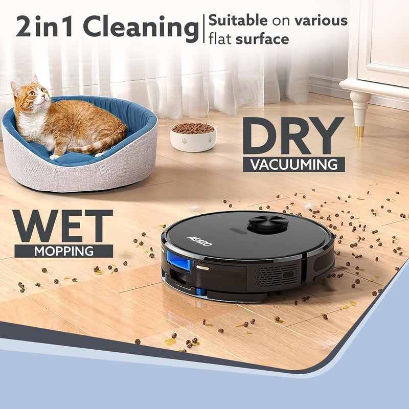 AGARO Alpha Robot Vacuum Cleaner Brush Dry Vacuum Wet Mop Automatic Cleaning Upto 3200Pa Strong Suction Rechargeable App Control Lidar Navigation Editable Map to Clean Hard Floor Carpet - Image 2