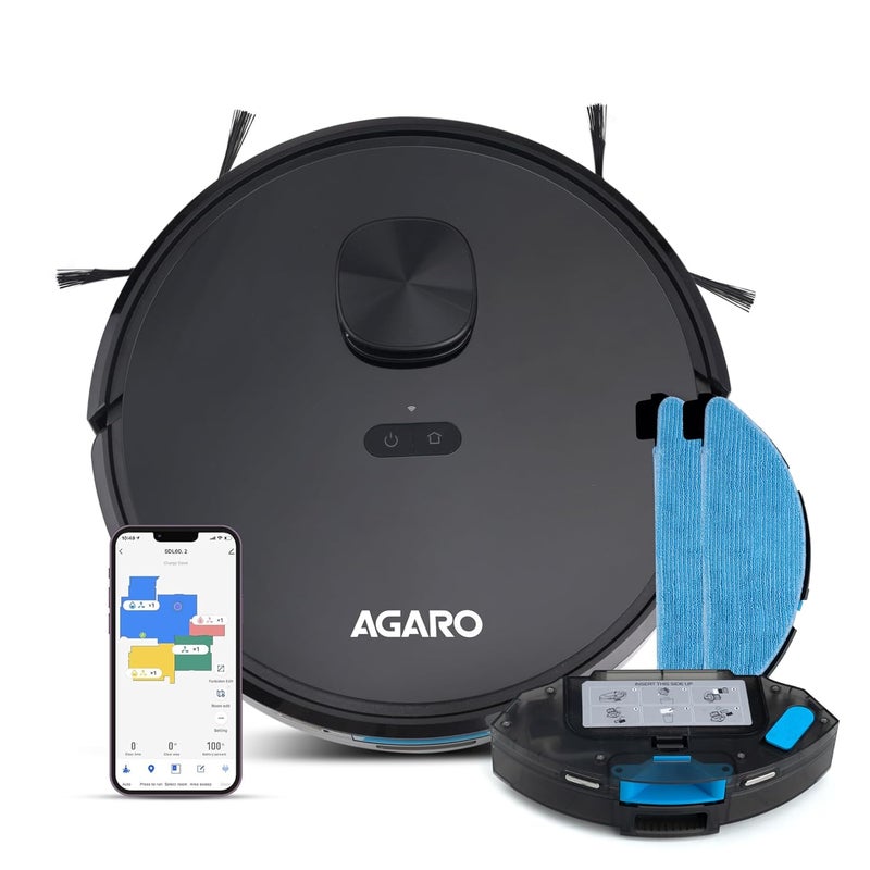 AGARO Alpha Robot Vacuum Cleaner Brush Dry Vacuum Wet Mop Automatic Cleaning Upto 3200Pa Strong Suction Rechargeable App Control Lidar Navigation Editable Map to Clean Hard Floor Carpet - Image 1
