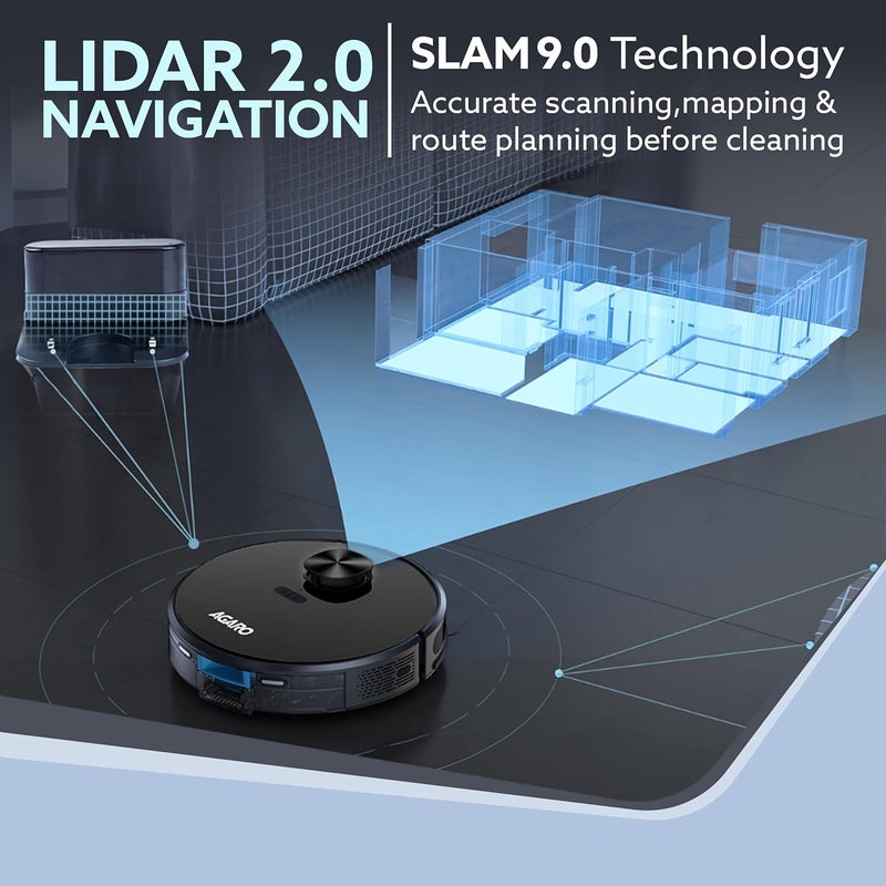 AGARO Alpha Robot Vacuum Cleaner Brush Dry Vacuum Wet Mop Automatic Cleaning Upto 3200Pa Strong Suction Rechargeable App Control Lidar Navigation Editable Map to Clean Hard Floor Carpet - Image 3