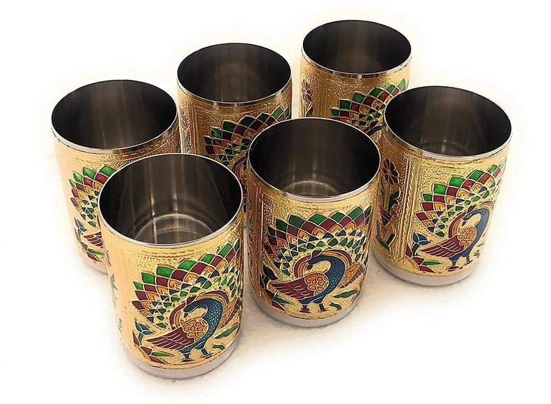 Dhavl Stainless Steel Handmade Meenakari Peacock Design - Image 1
