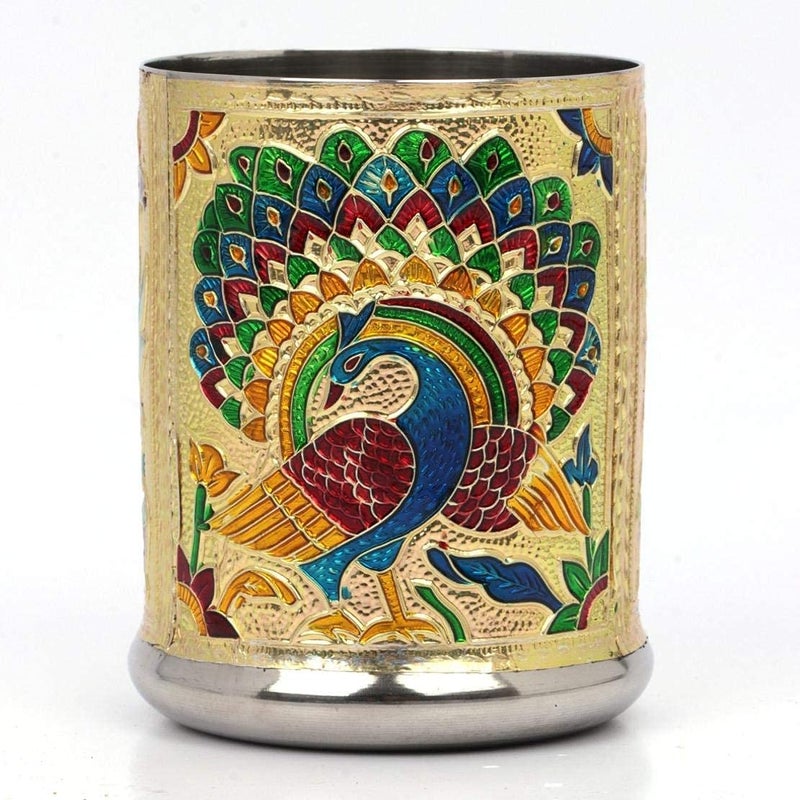 Dhavl Stainless Steel Handmade Meenakari Peacock Design - Image 2