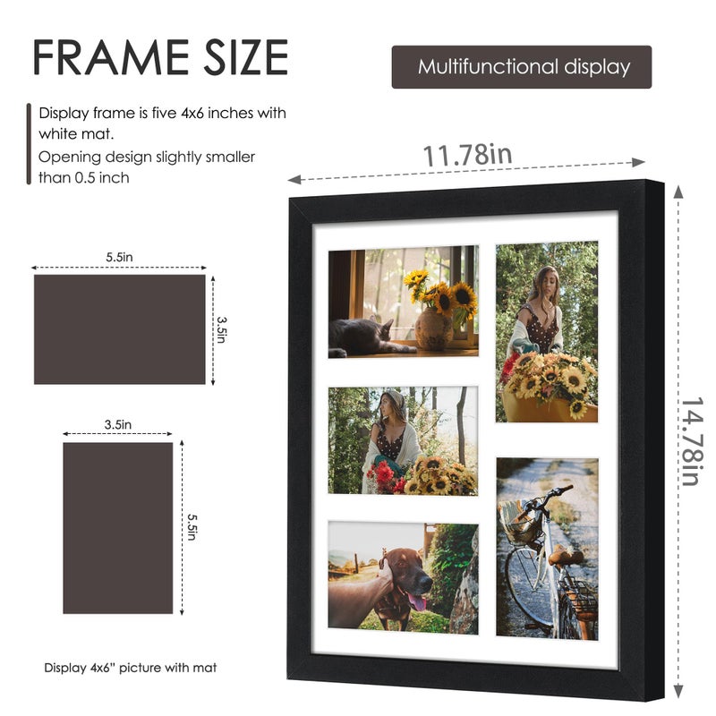 DUENPY 11x14 Collage Picture Frame, 4x6 Collage Picture Frame, Displays Five 4x6 inch Photos, or 11x14 (Without Mat) Wall Decor Wall Hanging or Tabletop, Black. - Image 2
