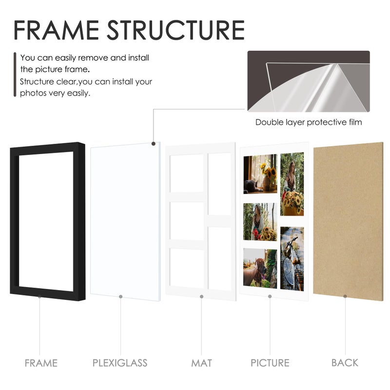 DUENPY 11x14 Collage Picture Frame, 4x6 Collage Picture Frame, Displays Five 4x6 inch Photos, or 11x14 (Without Mat) Wall Decor Wall Hanging or Tabletop, Black. - Image 3
