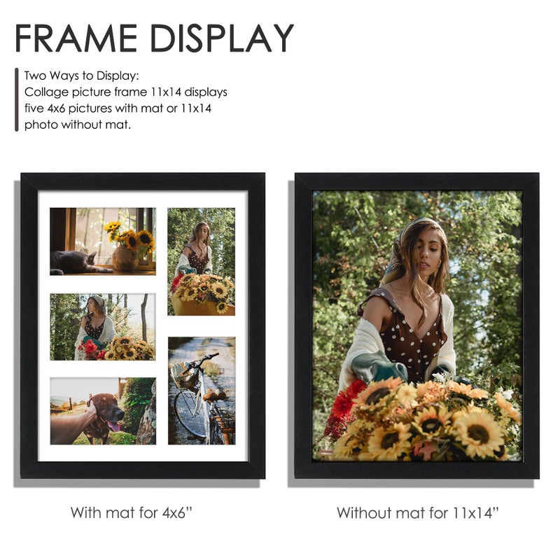 DUENPY 11x14 Collage Picture Frame, 4x6 Collage Picture Frame, Displays Five 4x6 inch Photos, or 11x14 (Without Mat) Wall Decor Wall Hanging or Tabletop, Black. - Image 4