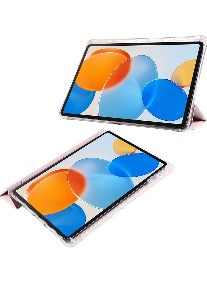 Case Compatible with Huawei MatePad SE 11 inch 2024,Smart Slim Trifold Stand Auto Sleep/Wake Cover with Pencil Holder, Clear Transparent Back Shell （Pink） - Image 2