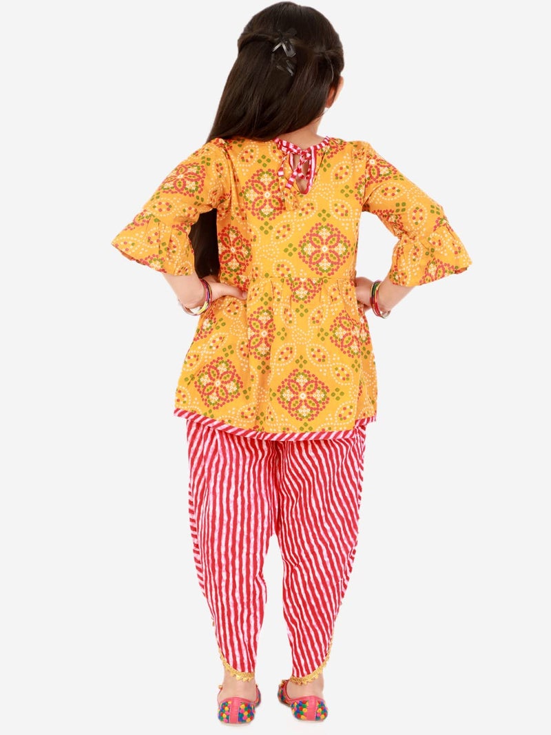 superminis Baby Girl Cotton Printed Peplum Kurta Set With Dhoti Style Salwar Ethnic Dress (Orange, 4-5 Years) - Image 3