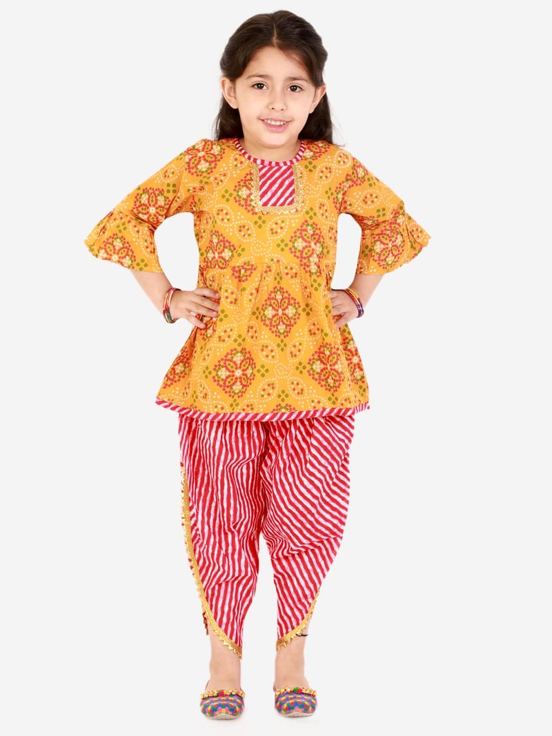 superminis Baby Girl Cotton Printed Peplum Kurta Set With Dhoti Style Salwar Ethnic Dress (Orange, 4-5 Years) - Image 2