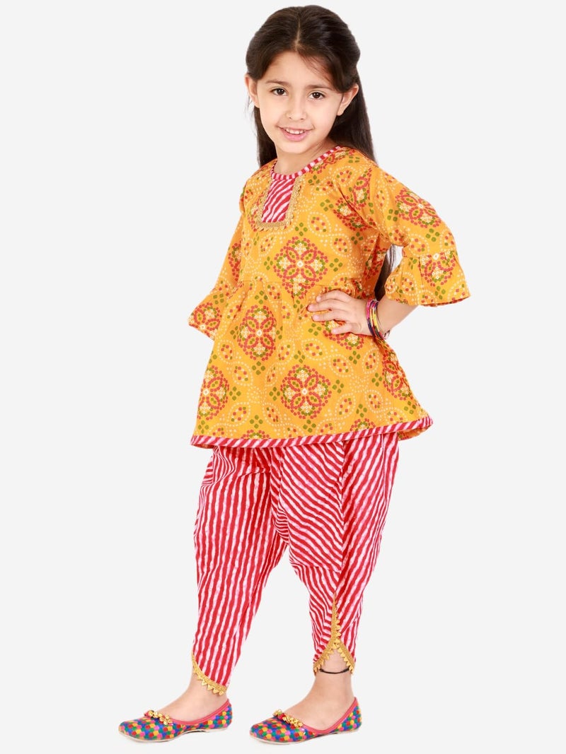 superminis Baby Girl Cotton Printed Peplum Kurta Set With Dhoti Style Salwar Ethnic Dress (Orange, 4-5 Years) - Image 4