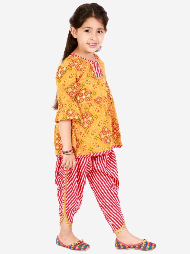 superminis Baby Girl Cotton Printed Peplum Kurta Set With Dhoti Style Salwar Ethnic Dress (Orange, 4-5 Years) - Image 5