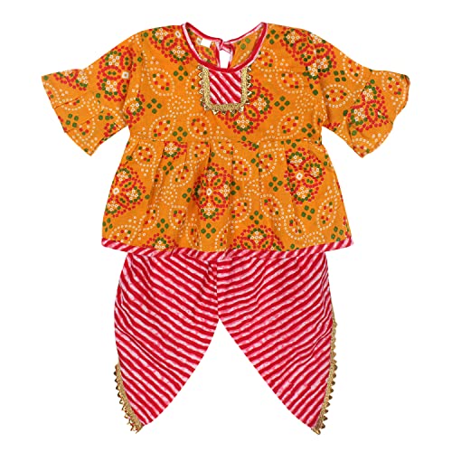 superminis Baby Girl Cotton Printed Peplum Kurta Set With Dhoti Style Salwar Ethnic Dress (Orange, 4-5 Years) - Image 1