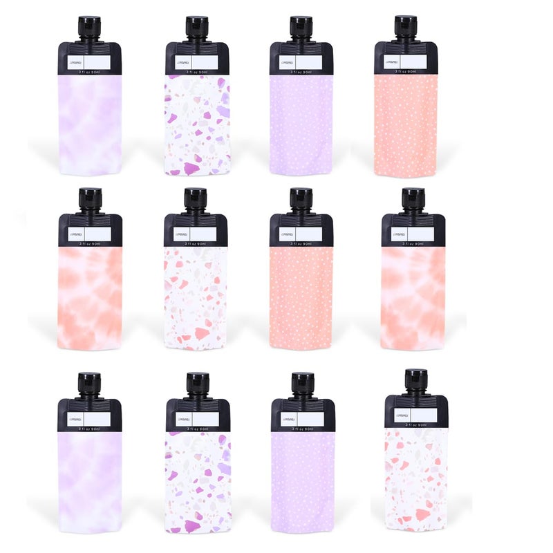 ASEVAT 3 oz Leak Proof Empty Squeeze Pouches Refillable Travel Size Containers Portable Liquid Pouches for Travel Stand Up PouchTSA Approved PinkPurple 12 pack - Image 2