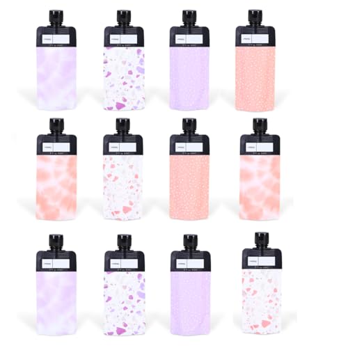 ASEVAT 3 oz Leak Proof Empty Squeeze Pouches Refillable Travel Size Containers Portable Liquid Pouches for Travel Stand Up PouchTSA Approved PinkPurple 12 pack - Image 1