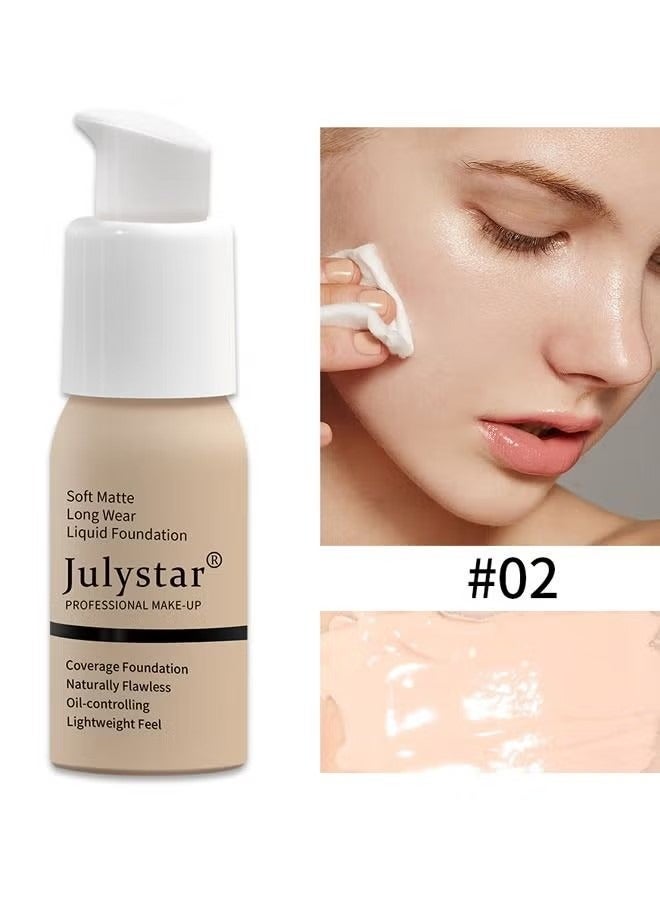 Julystar Matte Non Porous Foundation, Long Lasting Natural Lightweight Moisturizing Concealer, Oil Control Foundation 30ml, Classic Ivory #02 - Image 1