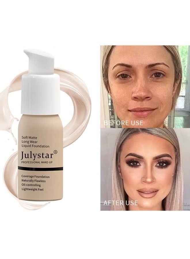 Julystar Matte Non Porous Foundation, Long Lasting Natural Lightweight Moisturizing Concealer, Oil Control Foundation 30ml, Classic Ivory #02 - Image 4