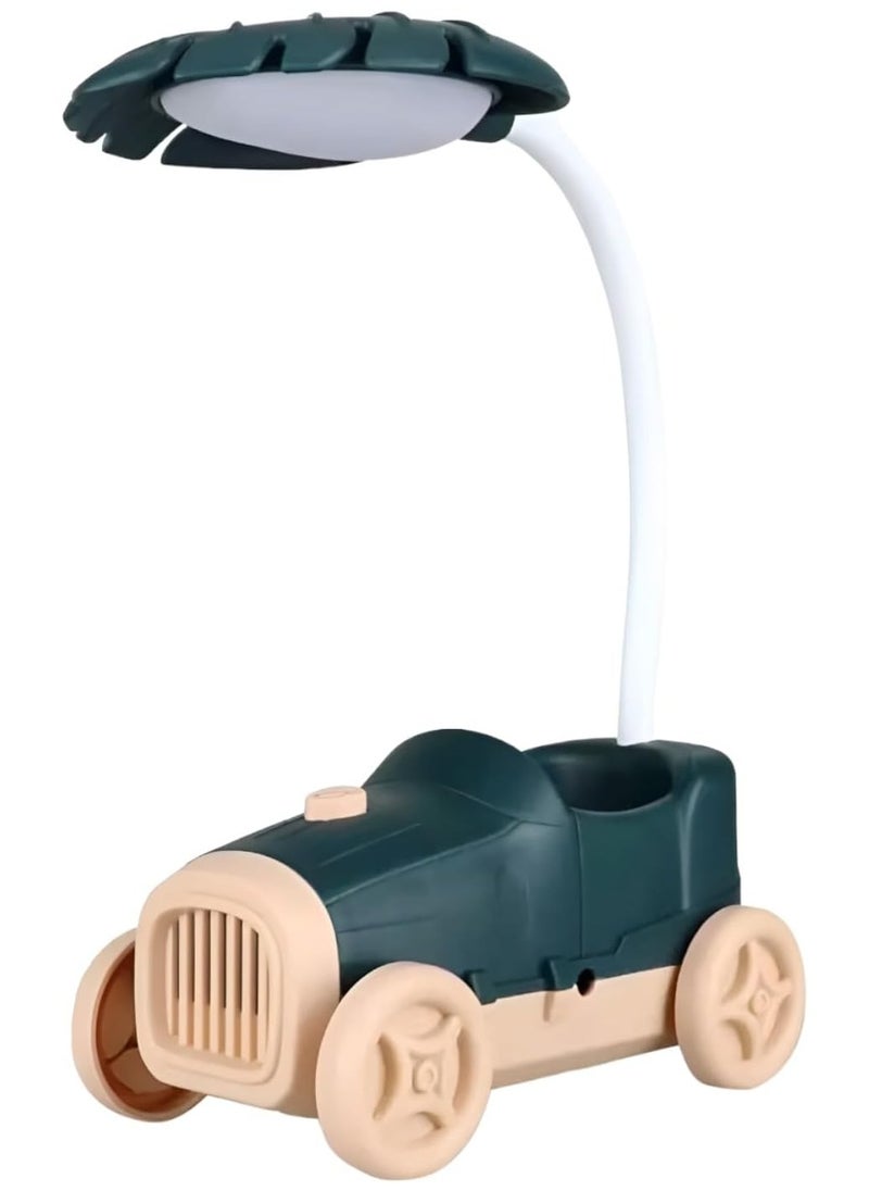 Generic - Car Shape Rechargeable LED Table Lamp, Adjustable Study Desk Lamp, LED Table Reading Light and Night Light for Kids Room with Pen Holder and Writing Instruments (Green x Beige) - Image 1