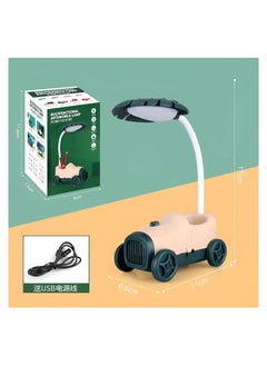 Generic Car Shape Rechargeable LED Table Lamp, Adjustable Study Desk Lamp, LED Table Reading Light and Night Light for Kids Room with Pen Holder and Writing Instruments (Green x Beige)  - Image 2