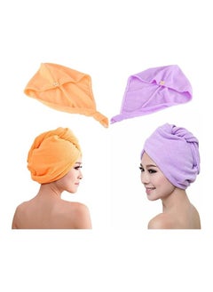 hanso Hair Drying Cap Microfiber - Quick Drying, Gentle Care, and Fun Design hair turbans for wet hair, curly hair, hair drying towel (Orange & Purple) (2 Set)