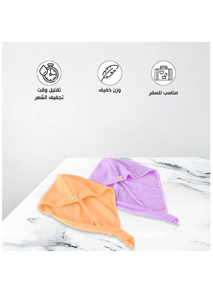Generic - hanso Hair Drying Cap Microfiber - Quick Drying, Gentle Care, and Fun Design hair turbans for wet hair, curly hair, hair drying towel (Orange & Purple) (2 Set) - Image 1