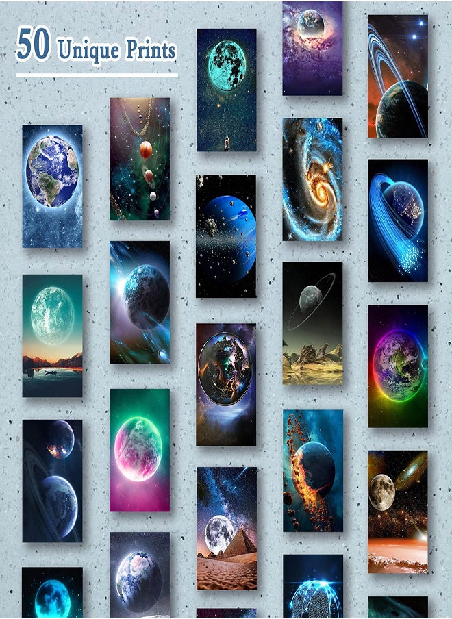 SYOSI Space Wall Collage Kit, 50pcs Aesthetic Pictures Universe Photo Wall Prints, for Home Room Decoration, Space Universe Planets Wall Art Indie Modern Minimalist Style Aesthetic Posters  - Image 5