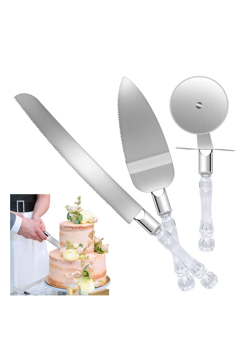 SYOSI 3 Pcs Cake Cutter and Server Set, Cake Cutting Set with Pizza Cutter Wheel, Cake Serving Set for Wedding Cake, Birthdays, Anniversaries - Image 1