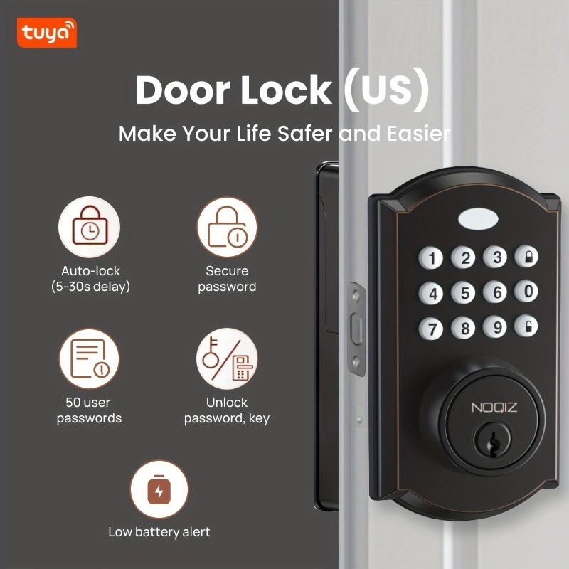 Keyless Entry Door Lock Electronic Deadbolt With Keypad M19 SN High Security Secure Cylinder Front Door Set Up To 50 User Codes Smart Deadbolt Anti Peeking Password Auto Lock Easy To Install - Image 4