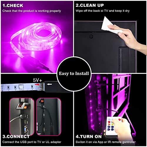 DAYBETTER TV Led Backlight 85Inch, 20ft Led Lights for TV 85-100 Inch, Led Strip Lights with Remote, Music Sync Bluetooth APP TV Light Behind, USB TV Lights for Bedroom, Mood Lighting, Gaming Room Decor - Image 5