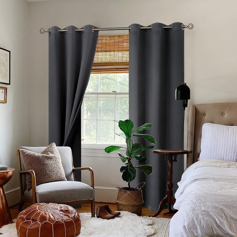 BGment Thermal Insulated 100% Blackout Curtains for Bedroom with Black Liner  Double Layer Full Room Darkening Noise Reducing Grommet Curtain (42 x 84 Inch  Dark Grey  2 Panels) - Image 2