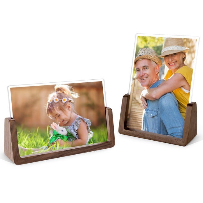 Picture Frame 2 Pack Rustic Wooden Photo Frames with Walnut Wood Base and High Definition Break Free Acrylic Glass Covers for Tabletop or Desktop Display 5x7 inch Horizontal Vertical
