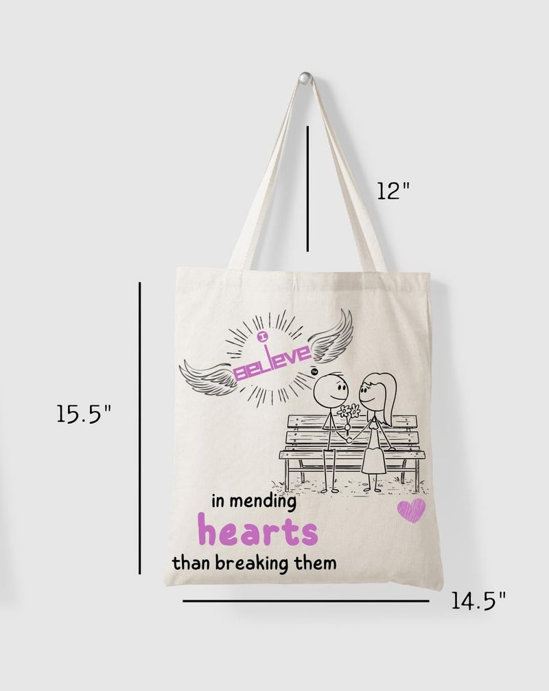 STRUTT Canvas Reusable I Believe Bags|100% Organic Cotton Shopping Bag| Multi-Purpose Eco Friendly|Sturdy Canvas Bag with 15kgs Capacity | College Bag I Daily UseI Single Pack (in Mending) - Image 2