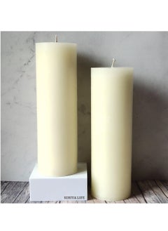SIHIYA LIFE Set of 2 Ivory Pillar Candles| 3 x 12 inch | Unscented & Dripless Candles for Decor, Events, Restaurants | Natural Wax with Cotton Wicks | 135 hrs/candle Burn Time  - Image 1
