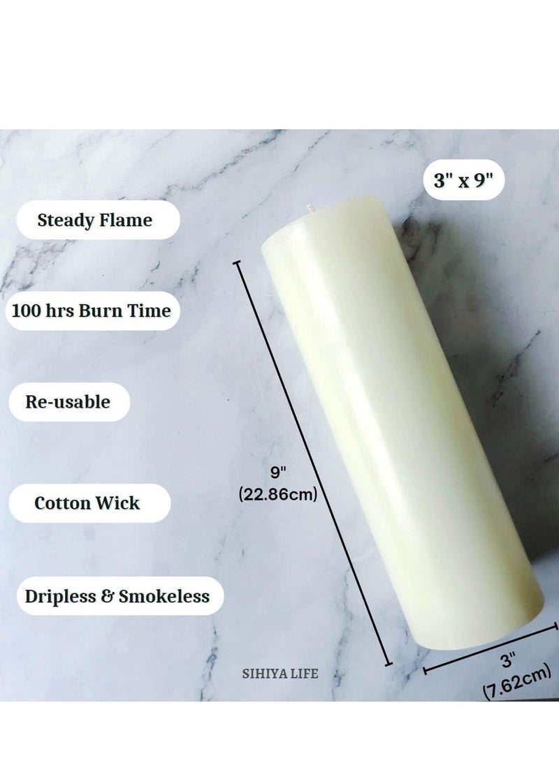 SIHIYA LIFE Set of 2 Ivory Pillar Candles| 3 x 12 inch | Unscented & Dripless Candles for Decor, Events, Restaurants | Natural Wax with Cotton Wicks | 135 hrs/candle Burn Time  - Image 2