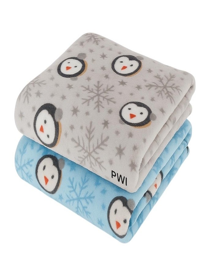 PWI Supersoft Baby Blanket Wrapper for Newborn | 30x40 inches | Lightweight AC Blanket for 0-2 Years | Ultra Soft & Skin-Friendly | Pack of 2 (Grey and Blue) - Image 1