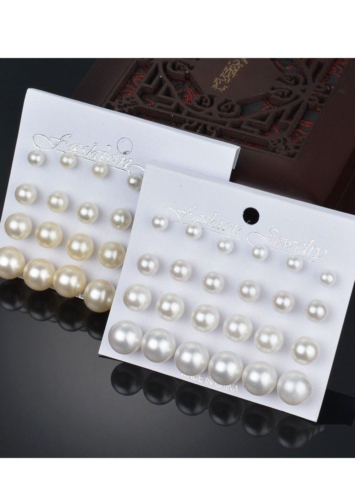 Fashion Jewelry Beige Stud Earrings 12 pairs of Pearl Stud earrings set Value Combination simple and generous pearl stud earrings  - Image 5