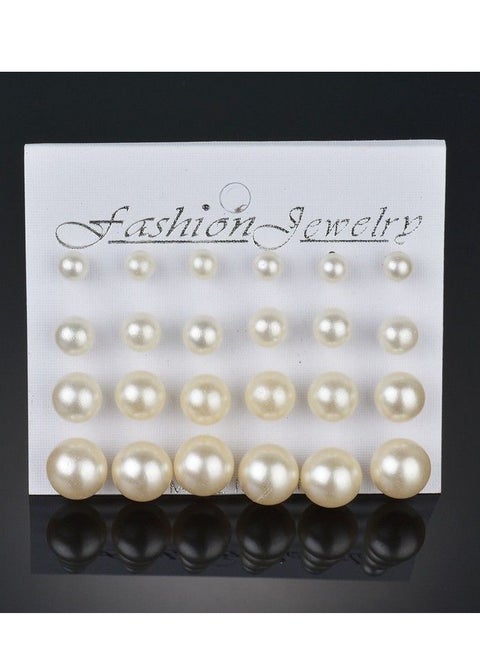 Beige Stud Earrings 12 pairs of Pearl Stud earrings set Value Combination simple and generous pearl stud earrings