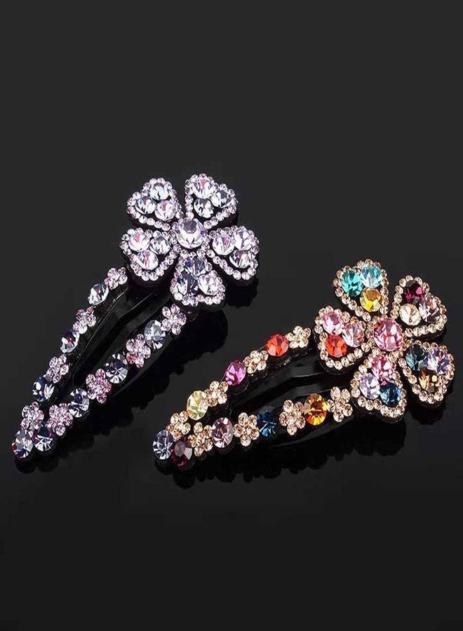 Teensery 5 Pcs Rhinestone Snap Hair Clips Sparkly Crystal Flower Hair Clips Hair Barrettes No Slip Hairpins Hair Accessories for Women and Girls - Image 2