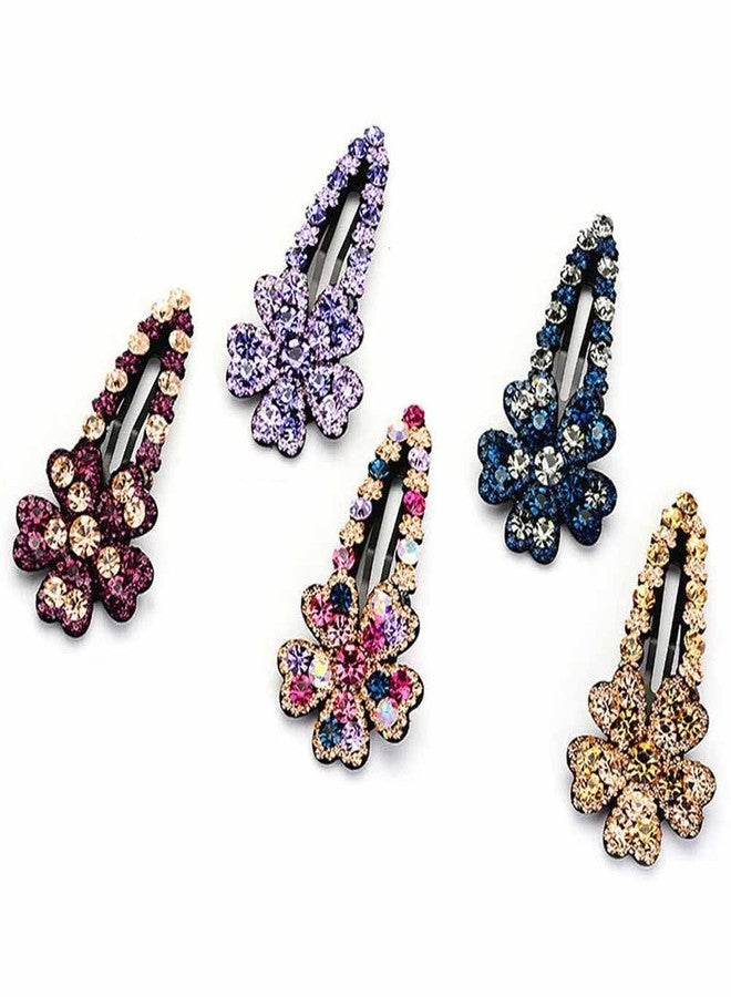 Teensery 5 Pcs Rhinestone Snap Hair Clips Sparkly Crystal Flower Hair Clips Hair Barrettes No Slip Hairpins Hair Accessories for Women and Girls - Image 1