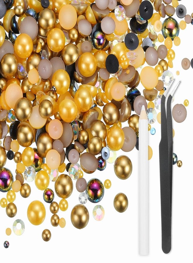 MECCANIXITY 100g Mix Rhinestones and Pearls 3mm-10mm Colorful Gold - Image 1